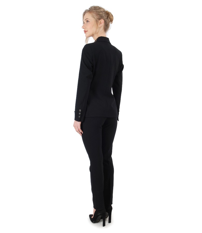 Jacket and pants made of black elastic fabric