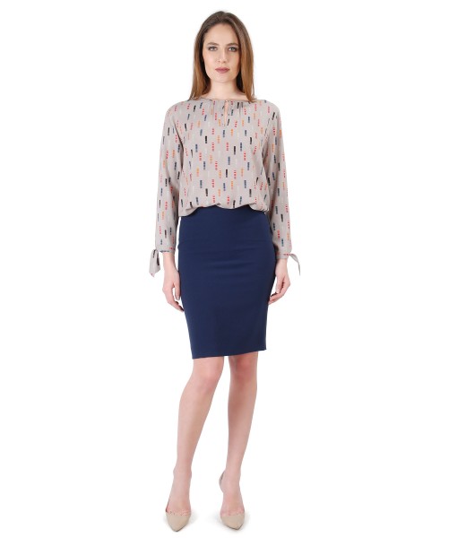 Viscose blouse with long sleeves and tapered skirt