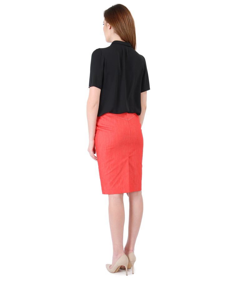 Denim cotton skirt with blouse with scarf collar
