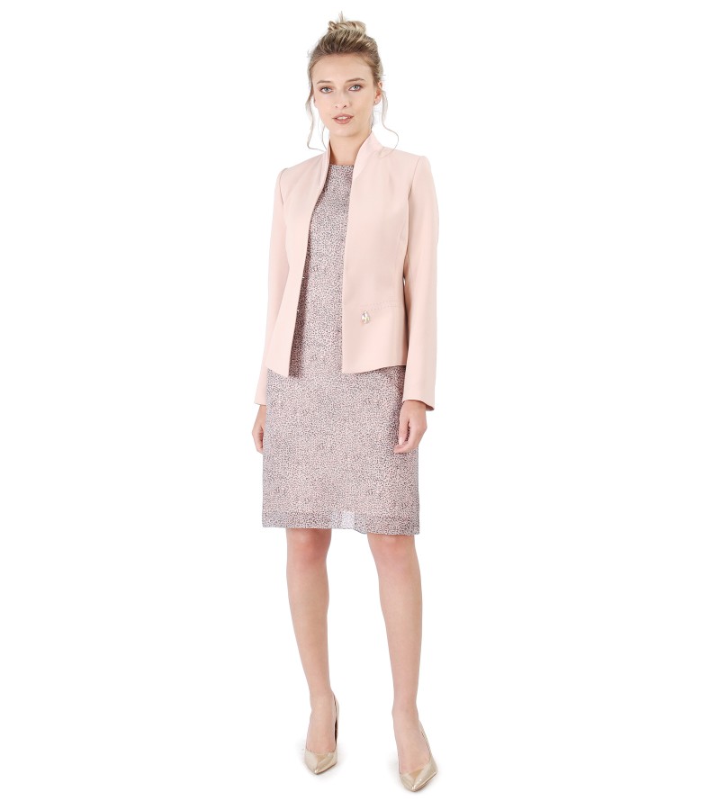 Elegant outfit with printed viscose dress and jacket