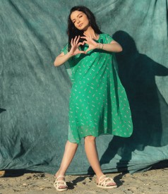 Butterfly dress made of printed veil