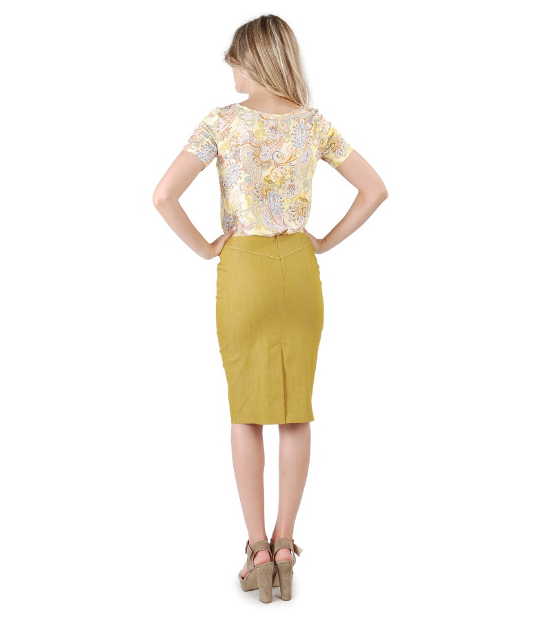 Cotton office skirt denim style with elastic jersey blouse