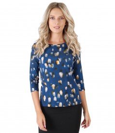 Elastic jersey blouse with digital print