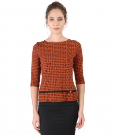 Printed elastic jersey blouse