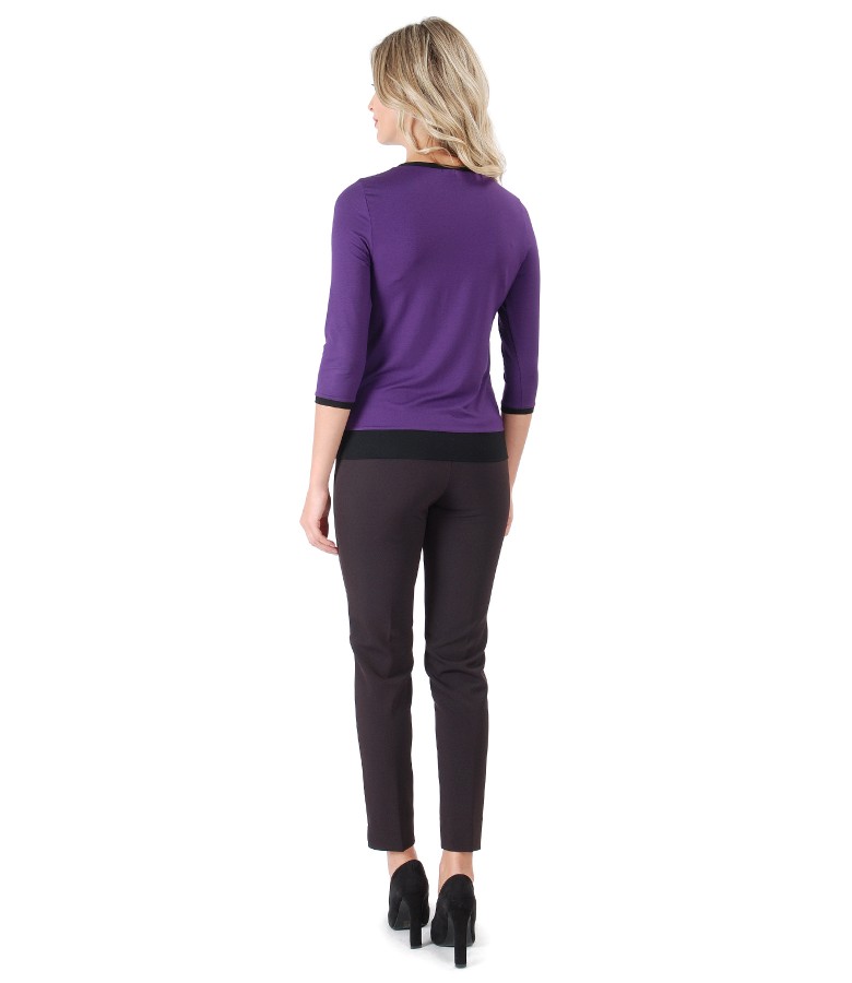 Jersey blouse with front ornament and ankle pants