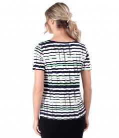 Elastic jersey blouse printed with stripes