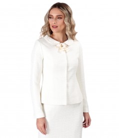 Viscose loop jacket with brooch and crystals inserts