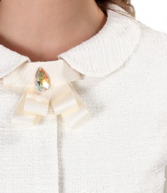 Viscose loop jacket with brooch and crystals inserts
