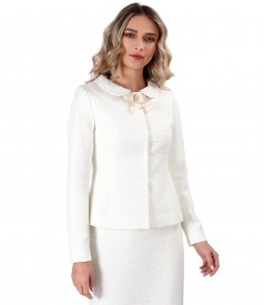 Viscose loop jacket with brooch and crystals inserts
