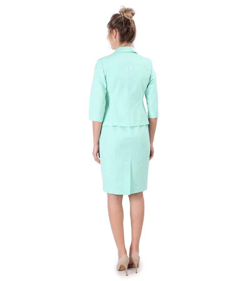 Office suit with jacket and midi dress made of textured cotton
