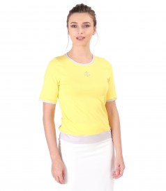 Elastic jersey blouse with ornament on the face