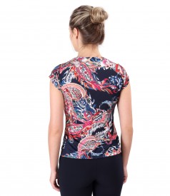 Elastic jersey blouse with folds