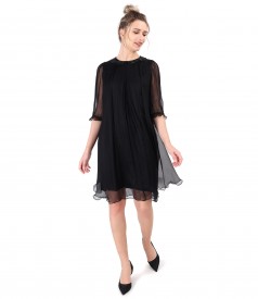 Silk voile dress with round collar with beads