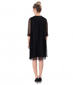 Silk voile dress with round collar with beads