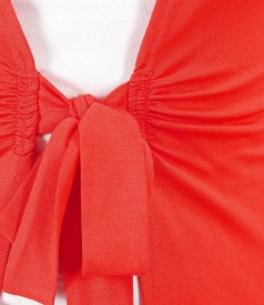 Jersey blouse tied with cord