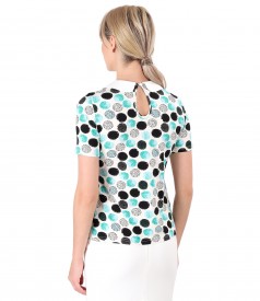 Blouse with round collar and inserts of crystals
