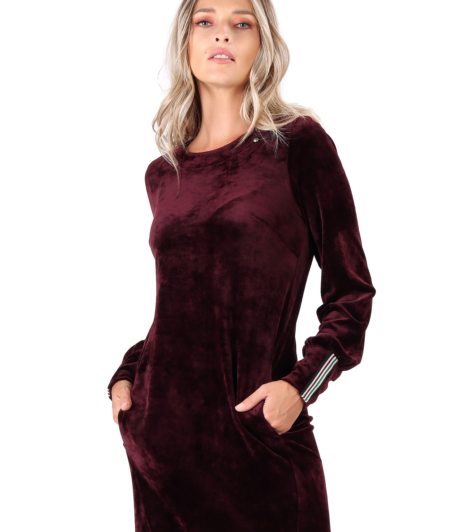 Velvet dress with elastic lining YOKKO red - on cuffs the