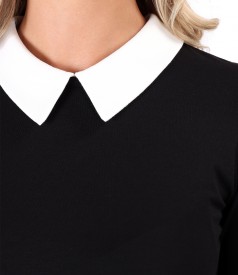 Elastic jersey blouse with pointed collar
