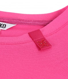 Elastic jersey blouse with pleats at the decolletage and sleeve