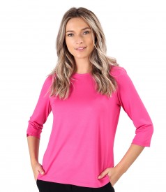 Elastic jersey blouse with pleats at the decolletage and sleeve