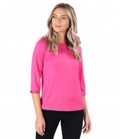 Elastic jersey blouse with pleats at the decolletage and sleeve