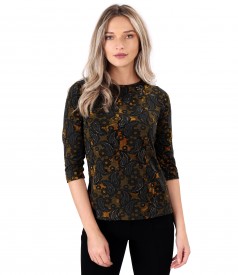 Blouse made of thick elastic jersey printed with paisley motifs