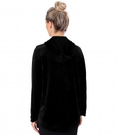 Velvet hoodie with elastic trim