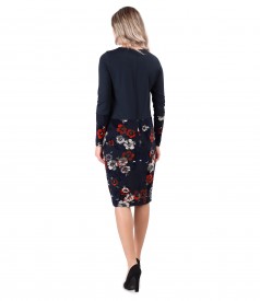Midi dress made of soft elastic jersey and brocade velvet with floral motifs