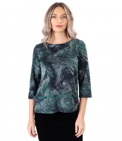 Blouse made of thick elastic jersey printed with geometric motifs