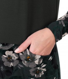 Midi dress made of soft elastic jersey and brocade velvet with floral motifs