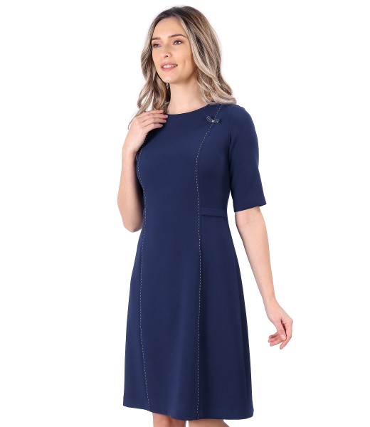 Flared office dress with decorative stitching