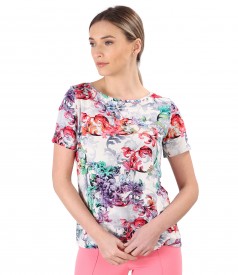 Elastic jersey blouse with viscose and linen