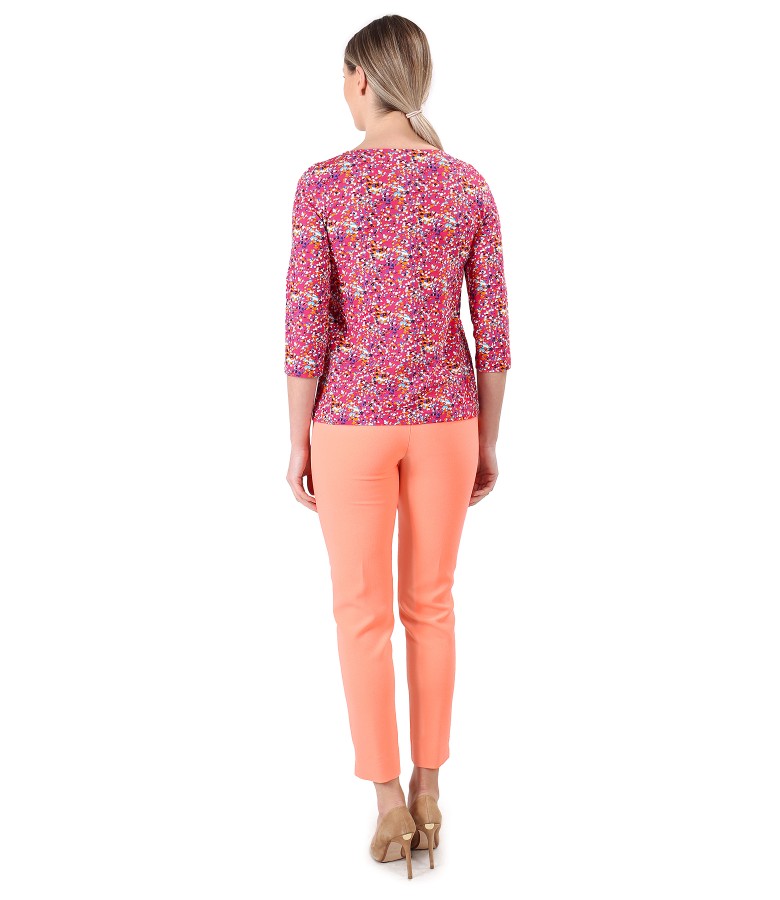 Ankle pants with blouse made of printed elastic cotton