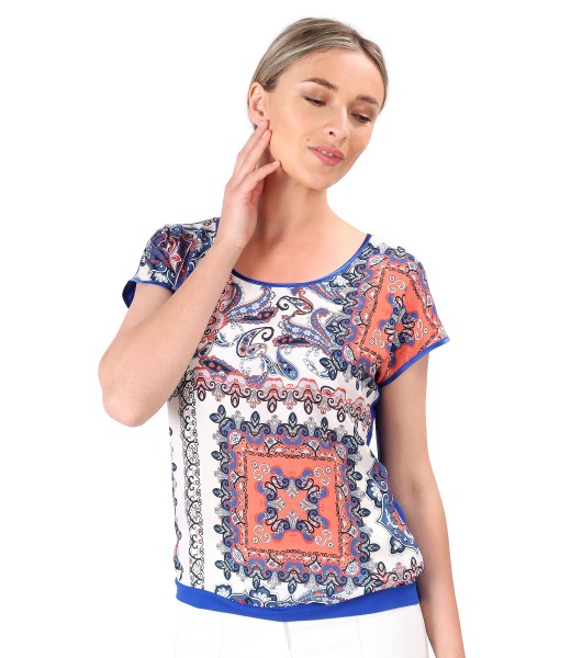 Blouse with viscose front printed with floral motifs