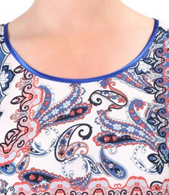 Blouse with viscose front printed with floral motifs
