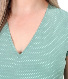 Long viscose dress with ruffles printed with dots