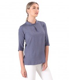 Viscose blouse printed with dots and round collar