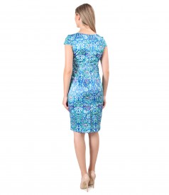 Elastic cotton satin dress with flowers