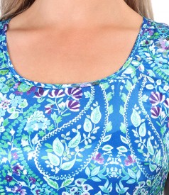 Elastic cotton satin dress with flowers