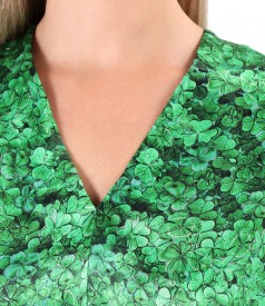 Casual blouse made of natural silk printed with floral motifs
