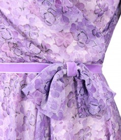Printed veil elegant dress with a velvet bow