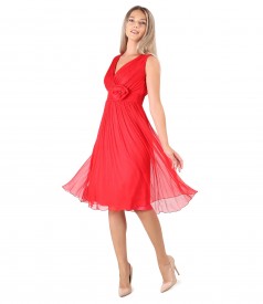 Natural silk veil evening dress with brooch