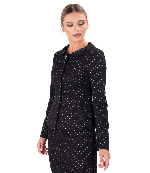 Thick brocade cotton office jacket with detachable brooch at the neckline