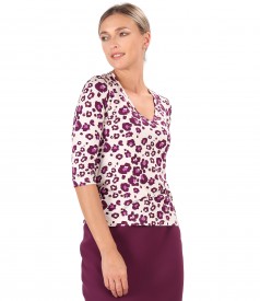 Printed viscose elastic jersey blouse