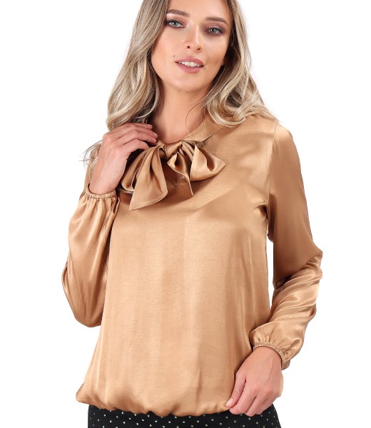 Viscose satin blouse with scarf collar