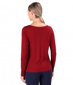 Elastic viscose jersey blouse printed with dots
