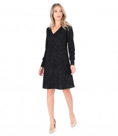 Flared dress made of elastic fabric with glitter