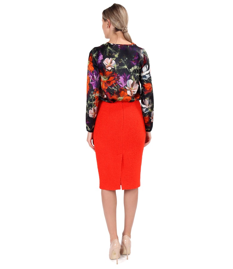 Natural silk blouse with office skirt in wool and alpaca