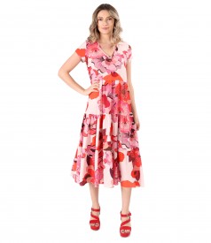 Midi dress with viscose ruffles printed with floral motifs