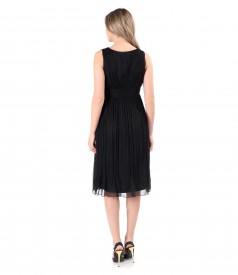 Natural silk voile evening dress with brooch